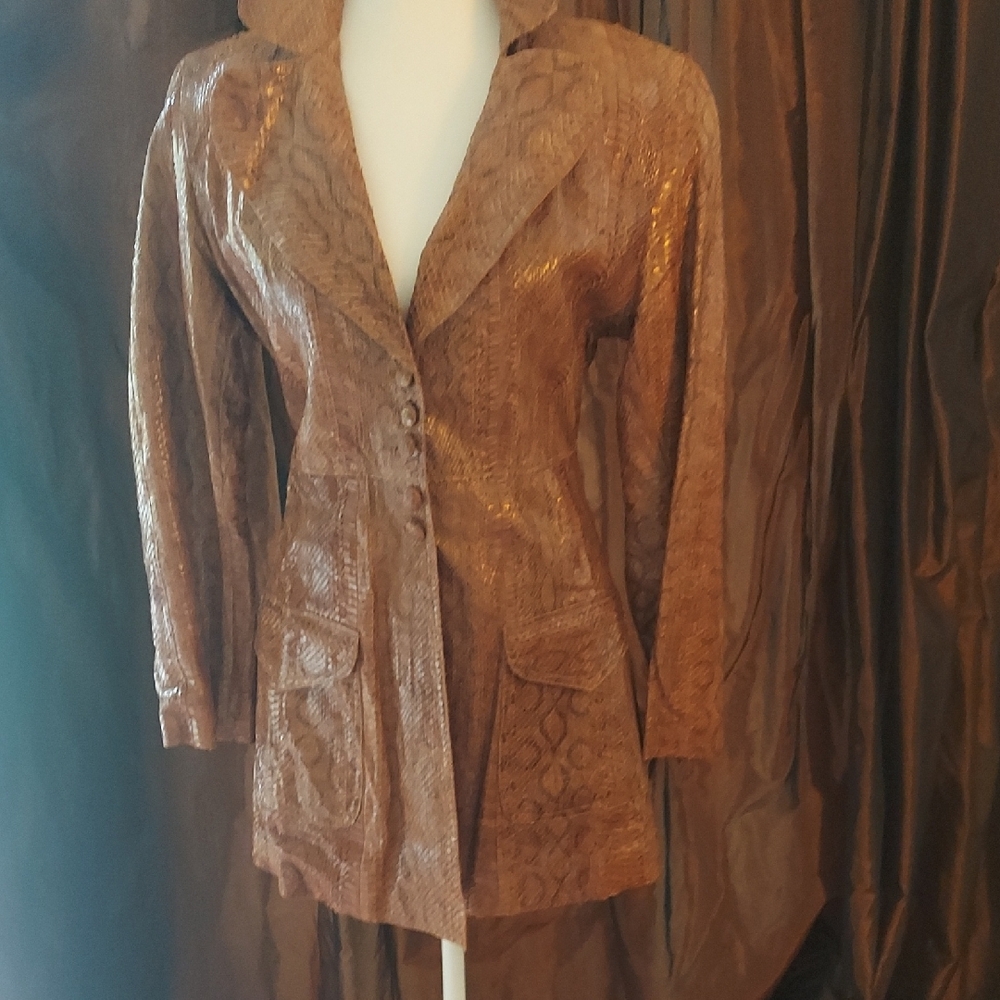 Women's Brown Genuine cobra Snake Skin Jacket